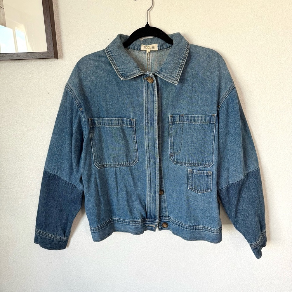 Roolee multi-toned denim Jean shacket or chore jacket Size: Large